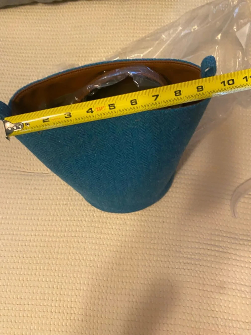 Harris Tweed Teal Wool Bucket Bag - Picture 10 of 12